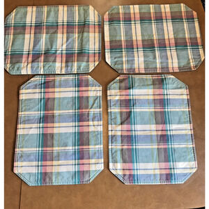 Set of 4 Summer Placemats Plaid Green Blue Purple Tones 12" x 15"